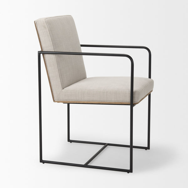 Stamford Beige Upholstered Seat w/ Wood Back, Black Metal Frame Dining Chair w/ Arms