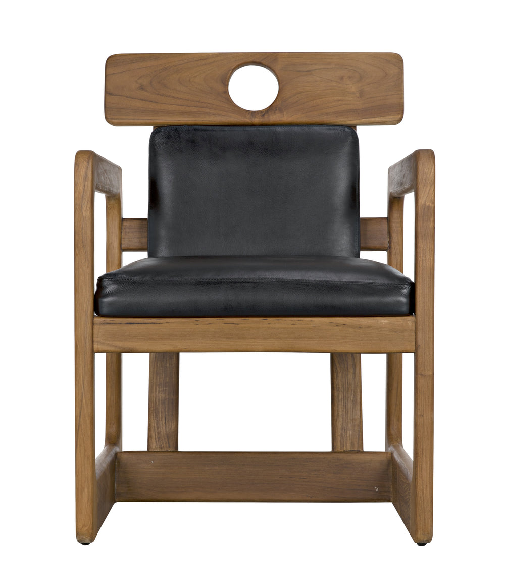 Buraco Teak Armchair with Gloss Finish and Black Leather Upholstery