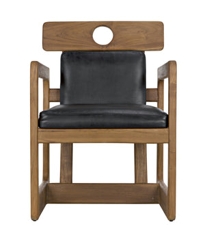 Buraco Teak Armchair with Gloss Finish and Black Leather Upholstery