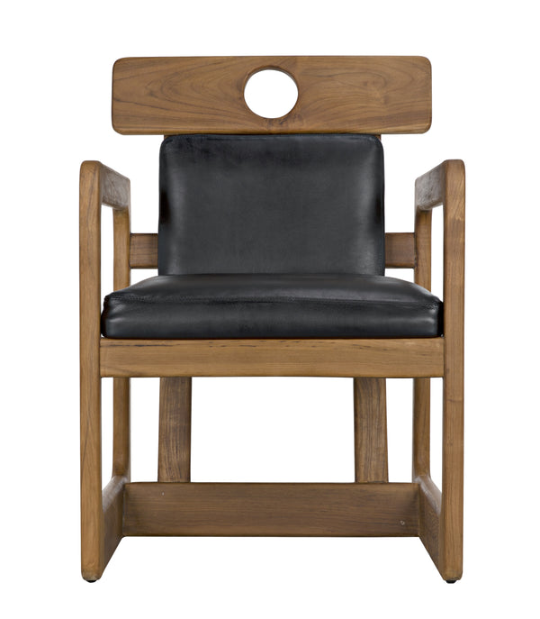 Buraco Teak Armchair with Gloss Finish and Black Leather Upholstery