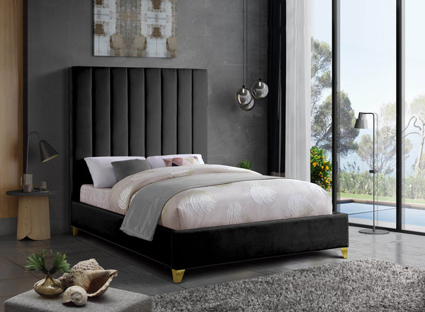 Glenda King Bed In Black Velvet