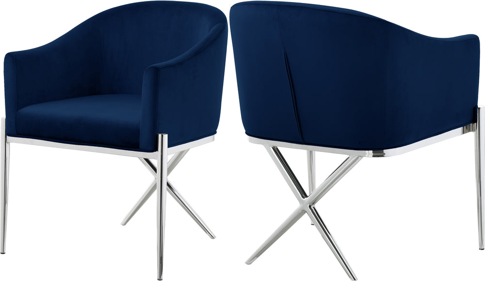 Doris Dining Chair In Navy Velvet and Chrome