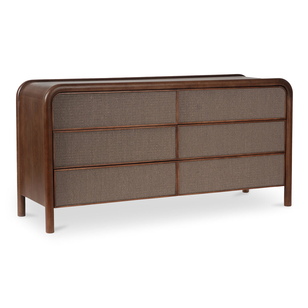 Rye 6 Drawer Dresser in Warm Brown with Soft Rush Front
