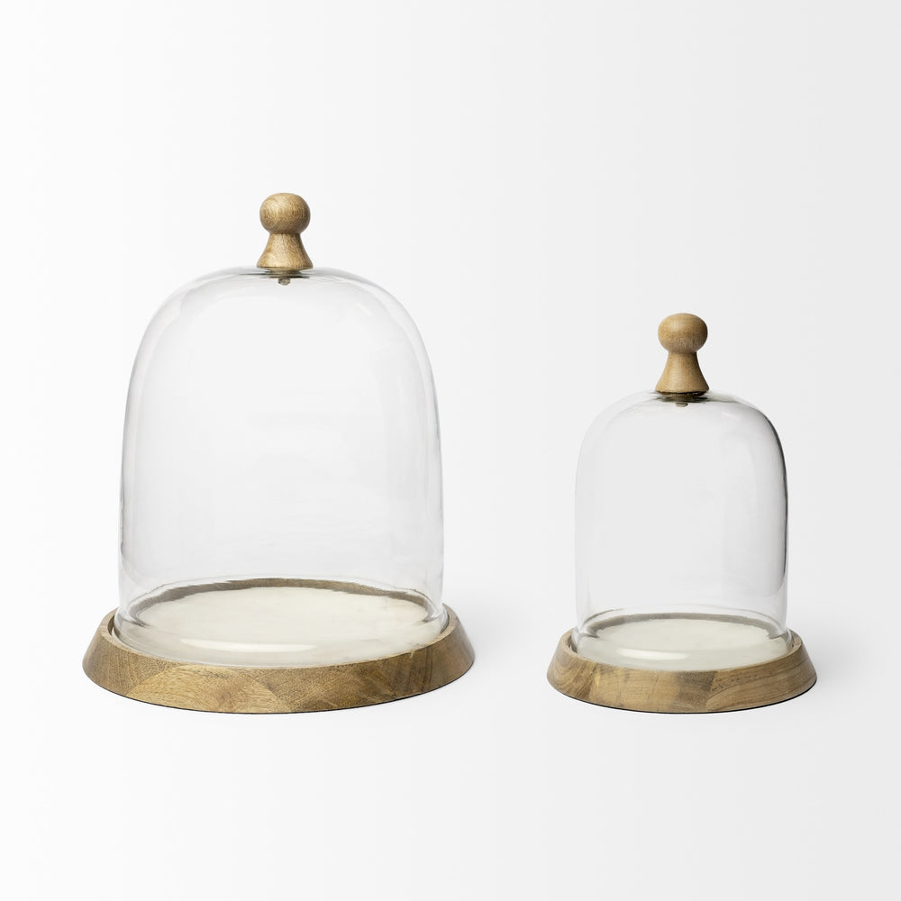Campana I Small Wooden/White Marble Base Glass Cloche