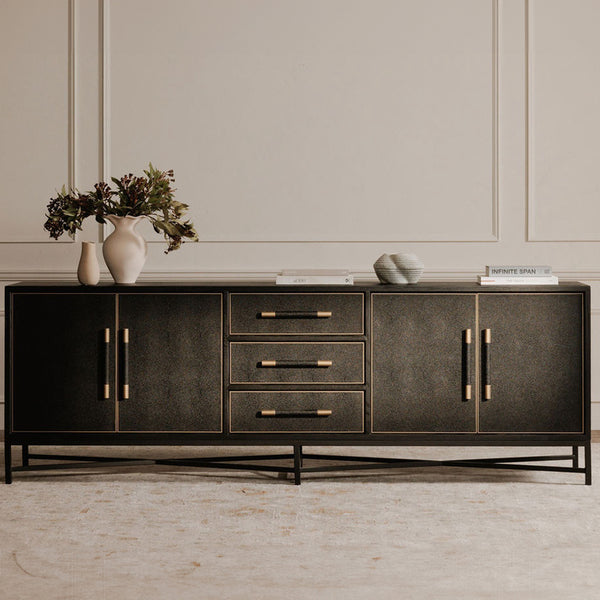 Moe's Mako Sideboard Large Black with Gold Detailing