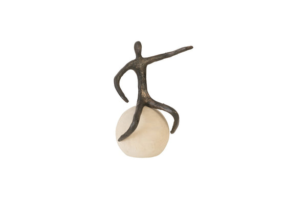 Abstract Figure on Bleached Wood Base, Bronze Finish, Extended Straight Arm