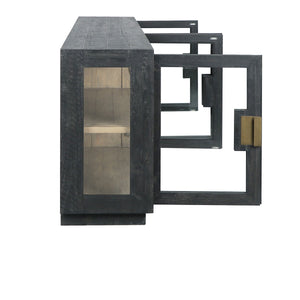 Larson Solid Wood 4 Door Cabinet with Glass Panels - Carbon Black