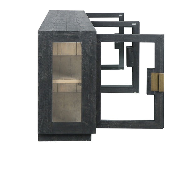 Larson Solid Wood 4 Door Cabinet with Glass Panels - Carbon Black