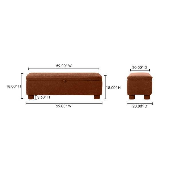 Moe's Ichigo Storage Bench in Deep Orange