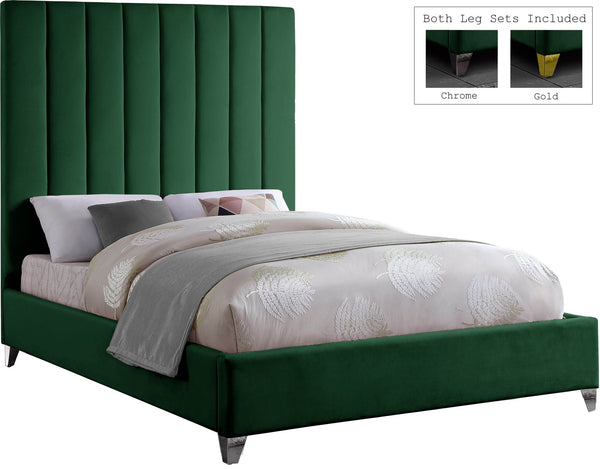 Glenda King Bed In Green Velvet