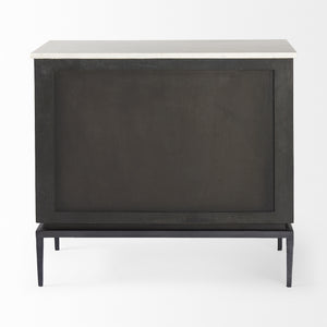 Divina Black-Brown Wood w/ White Marble Top and Black Metal Base Accent Cabinet