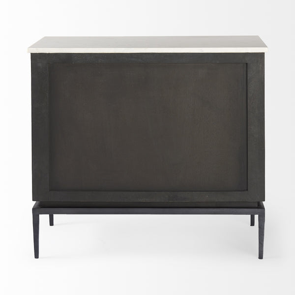 Divina Black-Brown Wood w/ White Marble Top and Black Metal Base Accent Cabinet