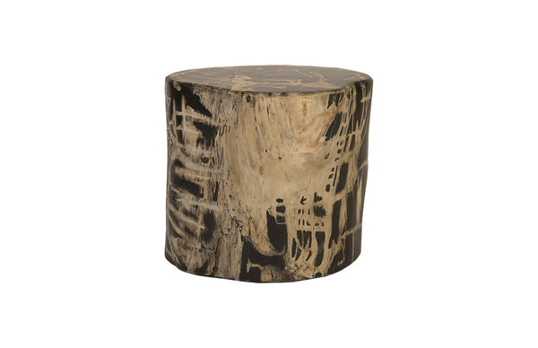 Cast Petrified Wood Stool In Brown & Black