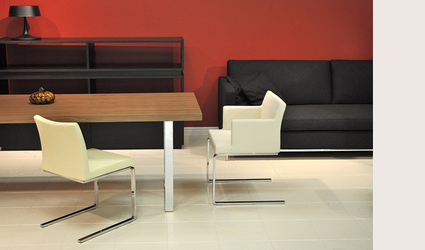 Aria flat chrome plated steel white leatherette