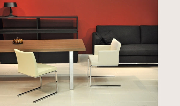 Aria flat chrome plated steel white leatherette