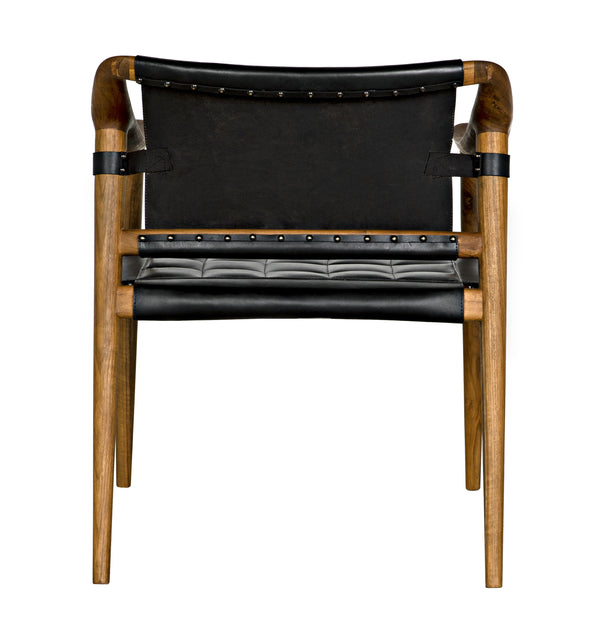 Garibaldi Teak and Black Leather Chair with Clear Coat Flat Finish