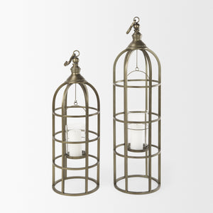 Gerson I Large Cage-Style Gold Metal Candle Holder Lantern
