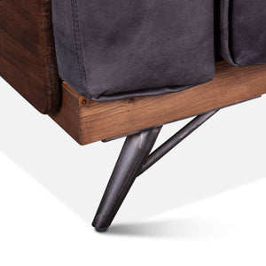 Mid-Century Leather and Wood Armchair, Antique Ebony