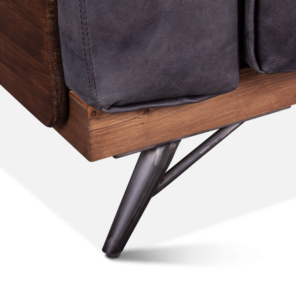 Mid-Century Leather and Wood Armchair, Antique Ebony