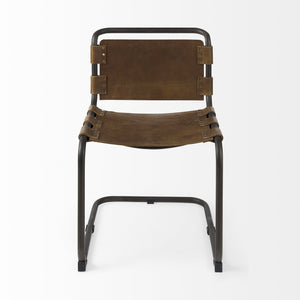 Berbick 33" Total Height Medium Brown Leather w/ Iron Frame Dining Chair