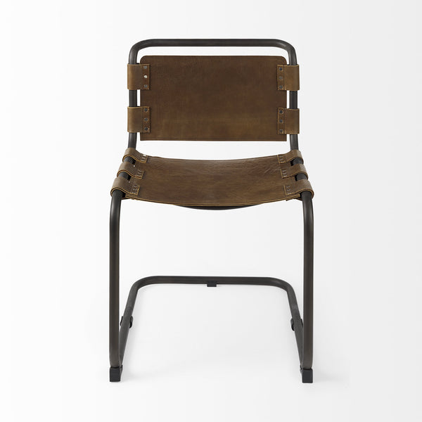 Berbick 33" Total Height Medium Brown Leather w/ Iron Frame Dining Chair
