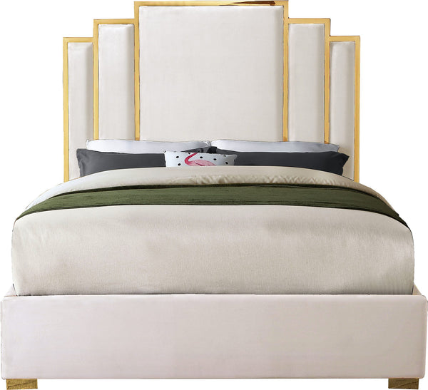 Geoffrey Queen Bed In Cream Velvet