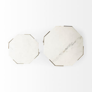 Vincent Octagonal White Marble Tabletop w/ Gold Metal End/Side Tables