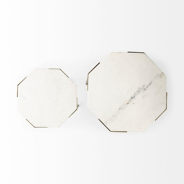 Vincent Octagonal White Marble Tabletop w/ Gold Metal End/Side Tables