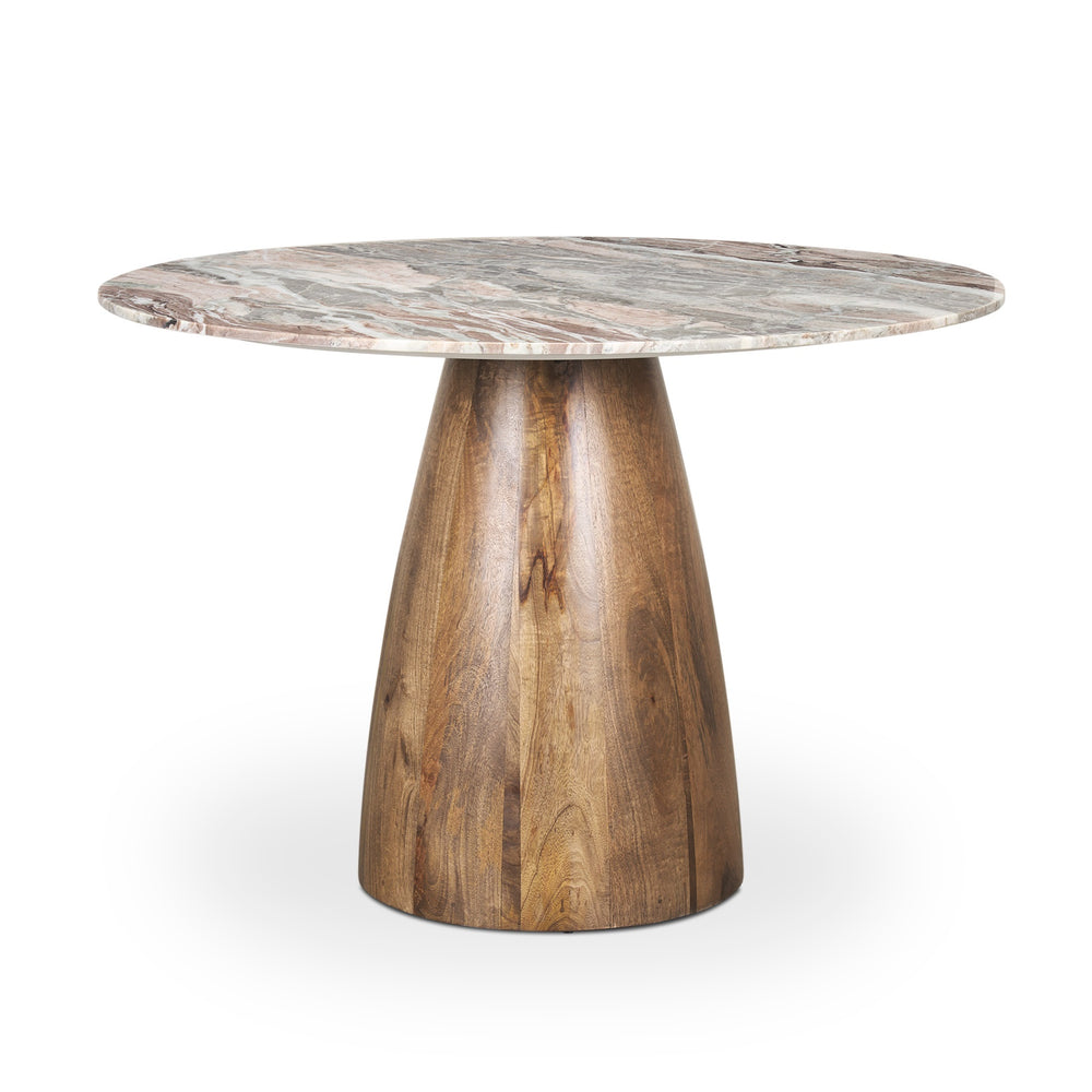 Allyson 54" Round Medium Brown w/ Pink Marble Pedestal Dining Table