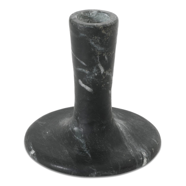 East Short Candle Holder in Black Veined Marble