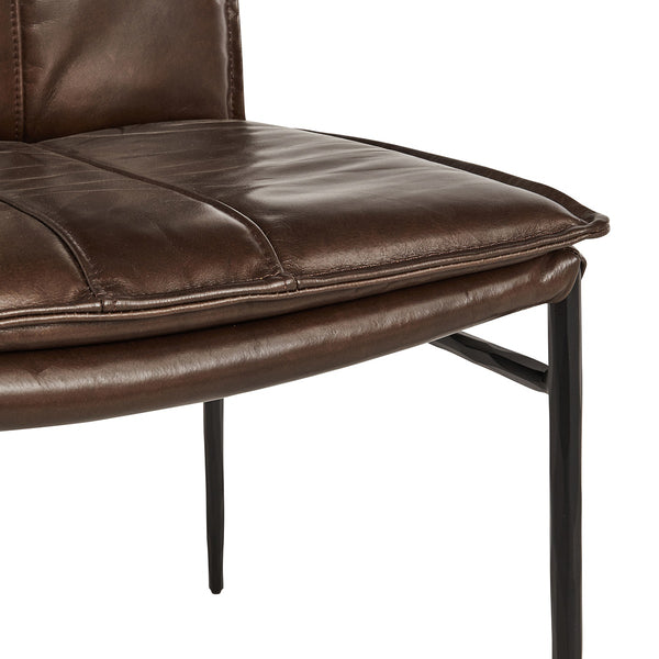 Mayer Leather Dining Chair Set of 2 with Hammered Iron Legs
