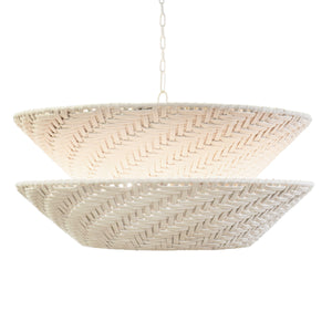 ROUND TWO-TIERED PENDANT IN OFF-WHITE COTTON TAPE WEAVE