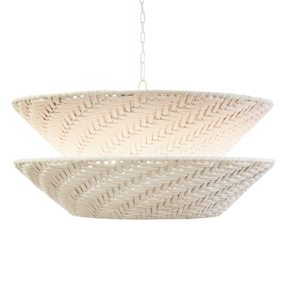 ROUND TWO-TIERED PENDANT IN OFF-WHITE COTTON TAPE WEAVE