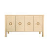FOUR DOOR BUFFET WITH ANTIQUE BRASS CIRCLE HARDWARE IN NATURAL GRASSCLOTH