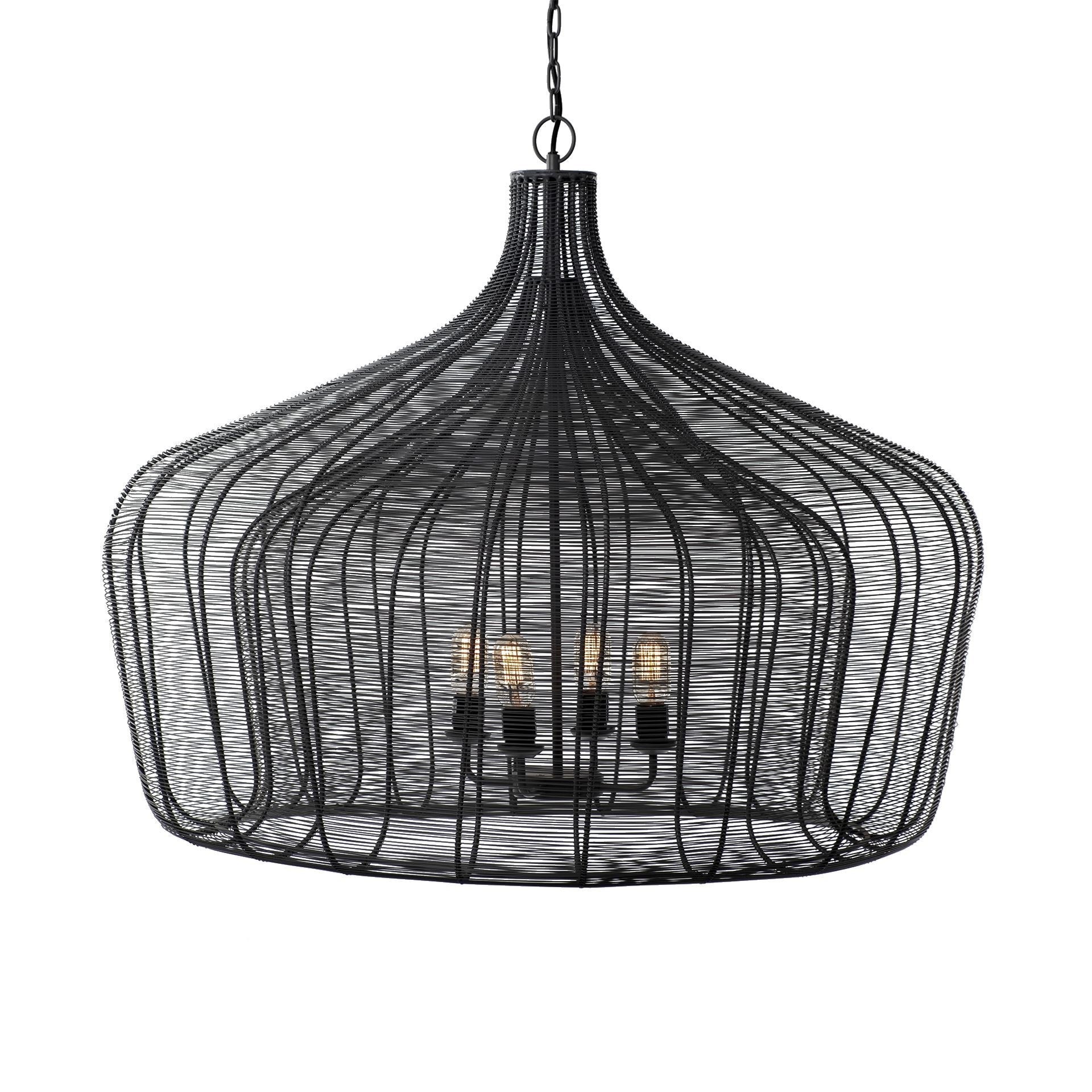 Mercana Camila Black Metal Mesh Four Bulb Chandelier