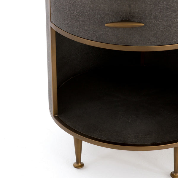 Shagreen Round Nightstand-Antique Brass