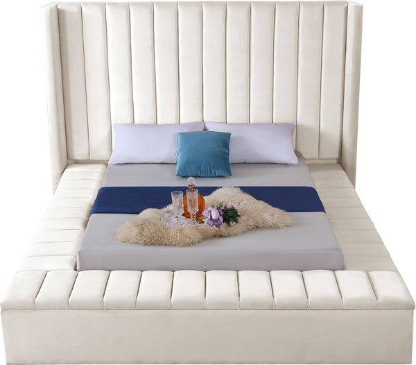 Joanne Queen Bed In Cream Velvet
