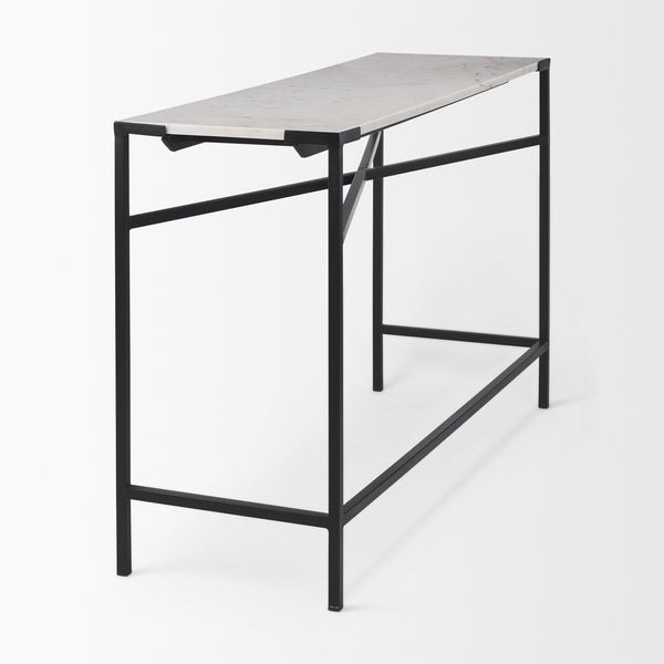 Lucas 50 X 16 X 30 White Marble Top Black Metal Frame Console Table