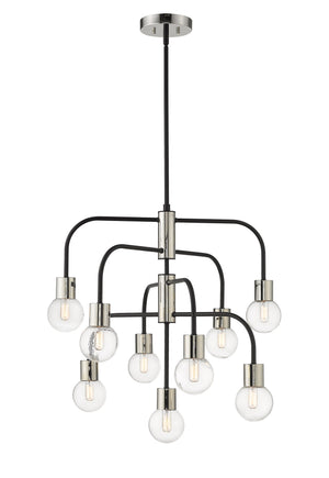 Neutra 9 Light Chandelier in Matte Black + Polished Nickel Finish