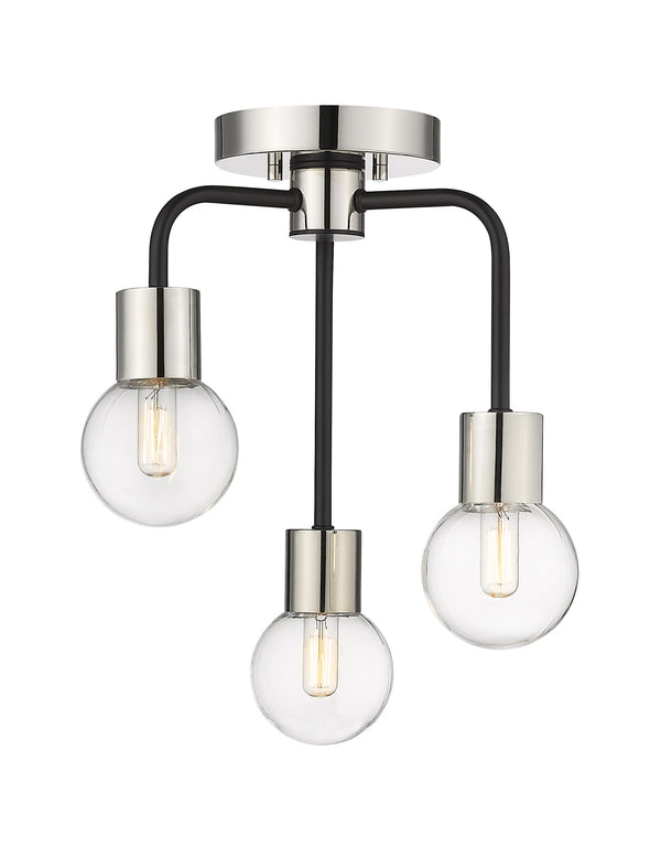Neutra 3 Light Semi Flush Mount in Matte Black + Polished Nickel Finish