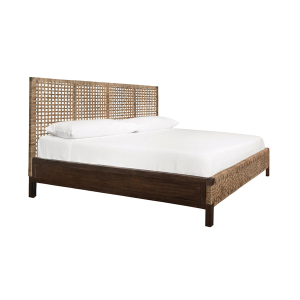 SEAGRASS WRAPPED HEADBOARD AND FOOTBOARD WITH WOOD SIDE RAILS AND LEGS, KING SIZE