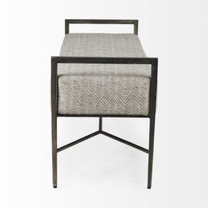 Charlotte  55.0L Gray Herringbone Fabric Seat w/ Antique Nickel Metal Frame Bench