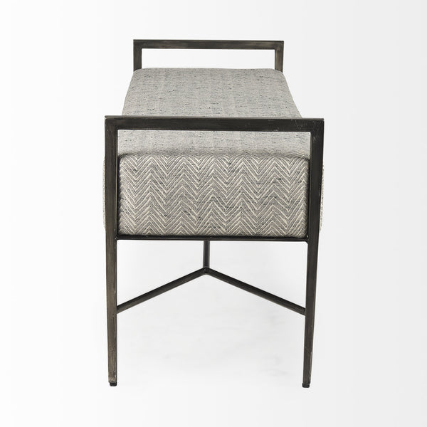 Charlotte  55.0L Gray Herringbone Fabric Seat w/ Antique Nickel Metal Frame Bench