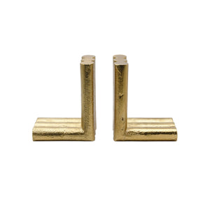 L-SHAPED METAL BOOKEND IN TEXTURED BRASS