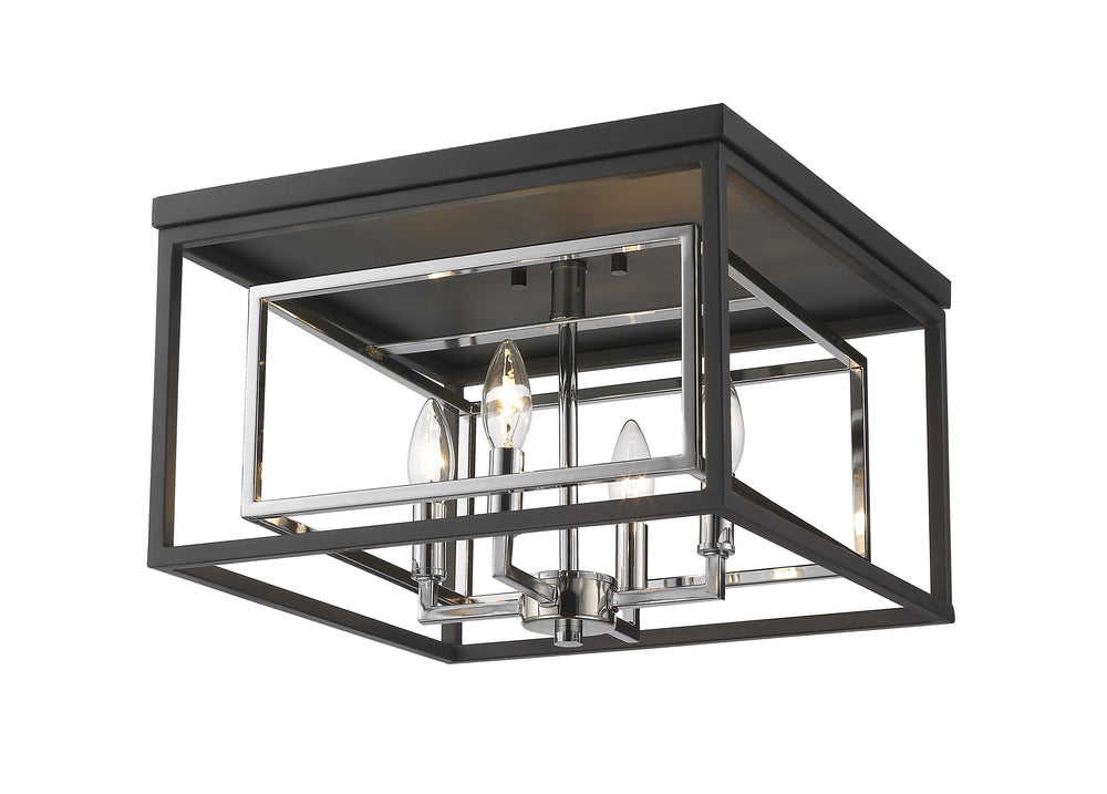 Euclid 4 Light Flush Mount in Chrome + Matte Black Finish