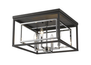 Euclid 4 Light Flush Mount in Chrome + Matte Black Finish