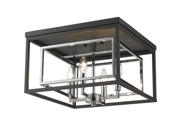 Euclid 4 Light Flush Mount in Chrome + Matte Black Finish