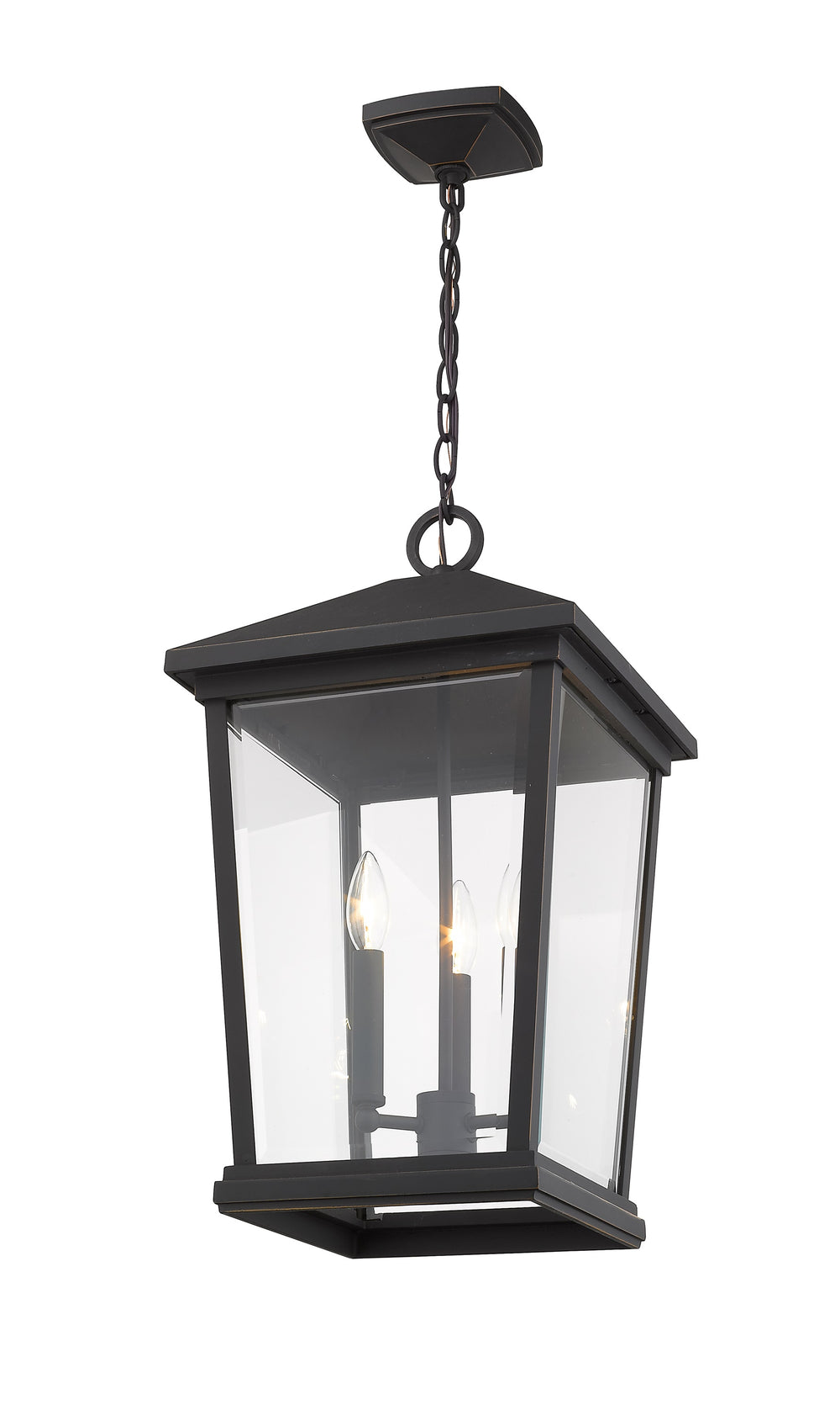 Beacon 3 Light Outdoor Chain Mount Ceiling Fixture in Oil Rubbed Bronze Finish