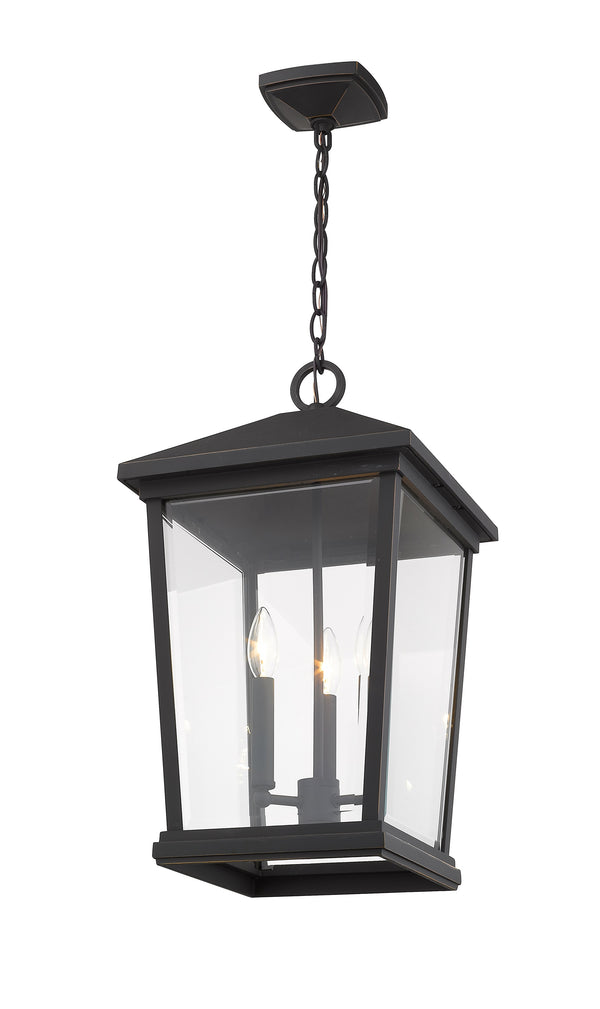 Beacon 3 Light Outdoor Chain Mount Ceiling Fixture in Oil Rubbed Bronze Finish