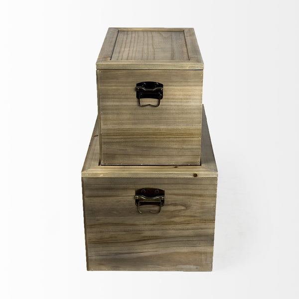 Sonny 23.6L x 15.7W x 13.8H Set of Two Brown Wood and Wicker W/ Metal Detail Rectangular Boxes